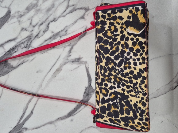 Stuart Weitzman Leopard Mini Bag, Tan & Black Animal Print w Red, Vintage - Picture 4 of 14